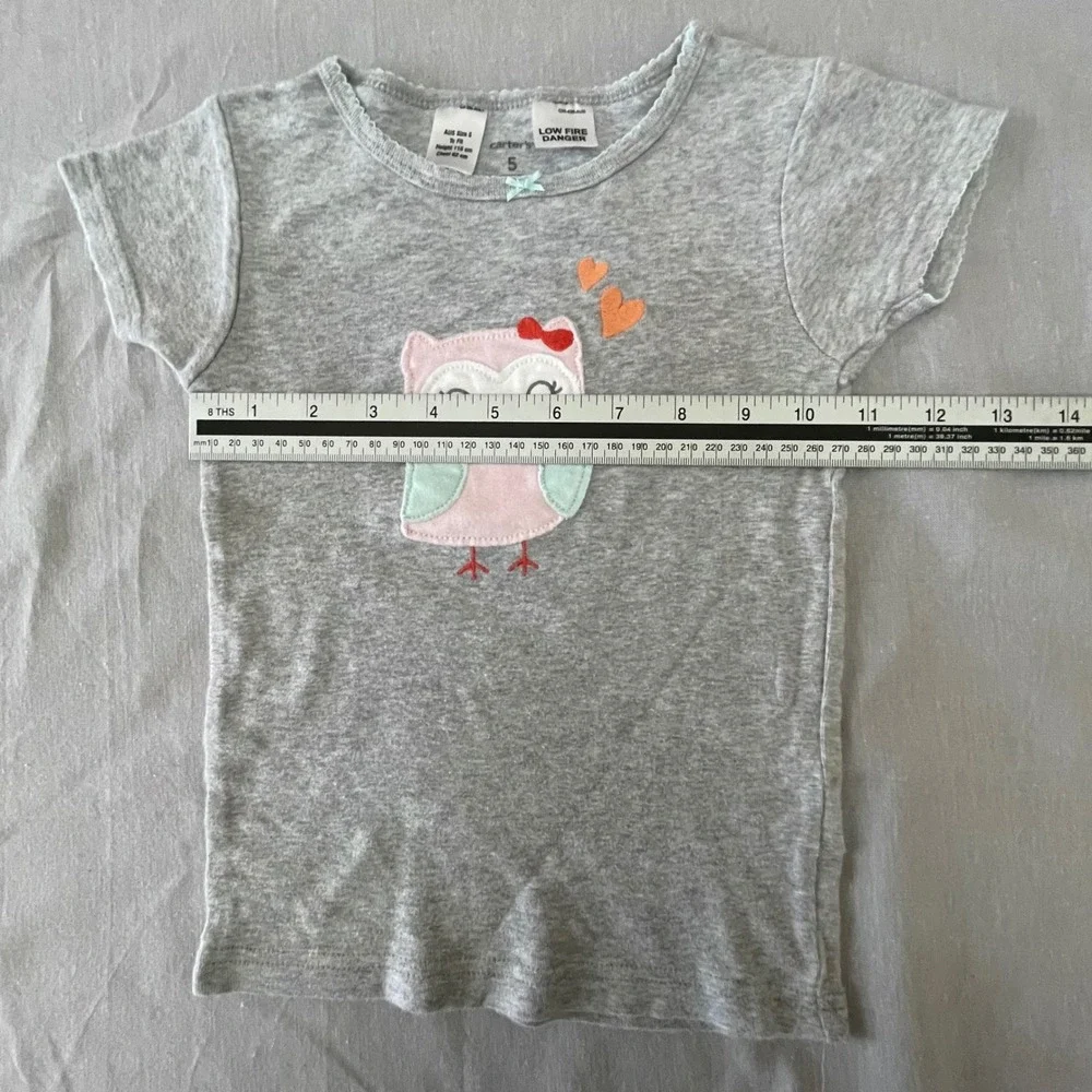 Carters Girls Gray Owl Heart Applique Short Sleeve T‎ Shirt Size 5